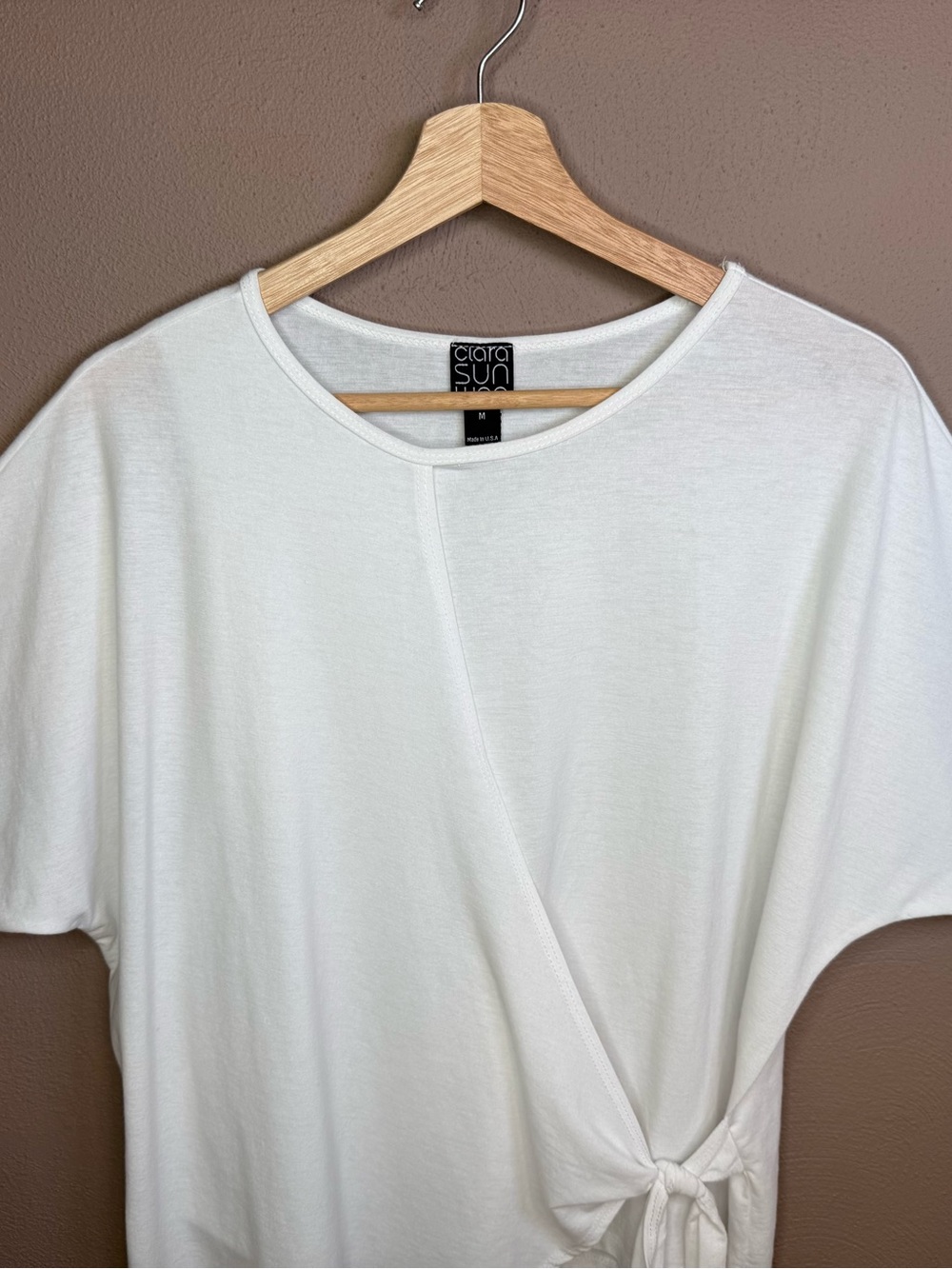 Clara Sun Woo Peach Knit Side Tie Wrap Minimalist Top in White Women's Size Med. - Picture 7 of 16
